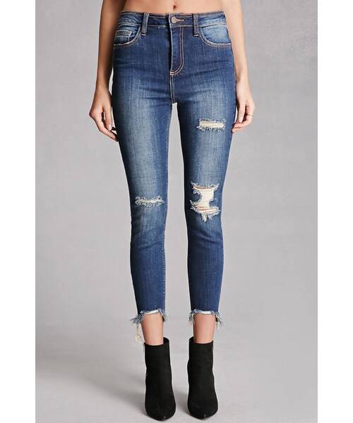 FOREVER 21（フォーエバー トゥエンティーワン）の「FOREVER 21+ Distressed Mid-Rise Jeans（デニムパンツ・レディース・Blue・7/9/11/13）」の4枚目の写真
