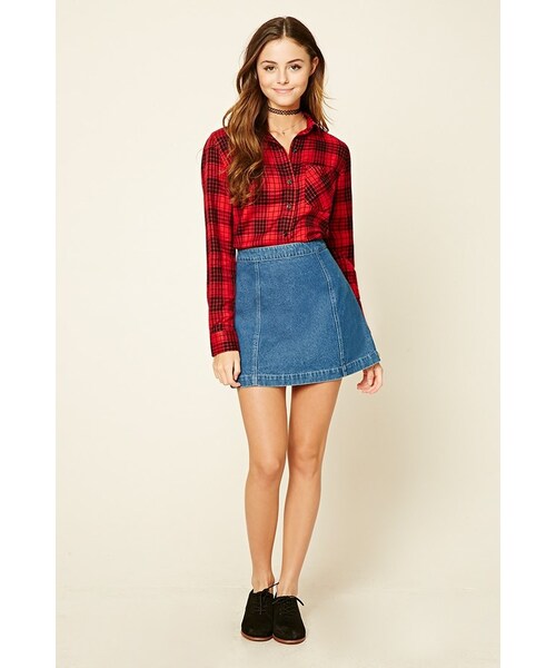FOREVER 21(フォーエバー トゥエンティーワン)の「FOREVER 21+ Button-Front Plaid Shirt(シャツ/ブラウス・レディース・Red・S/M)」の4枚目の写真