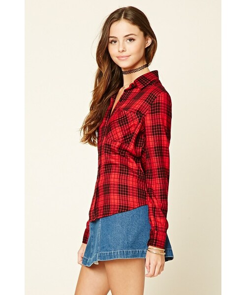 FOREVER 21(フォーエバー トゥエンティーワン)の「FOREVER 21+ Button-Front Plaid Shirt(シャツ/ブラウス・レディース・Red・S/M)」の2枚目の写真