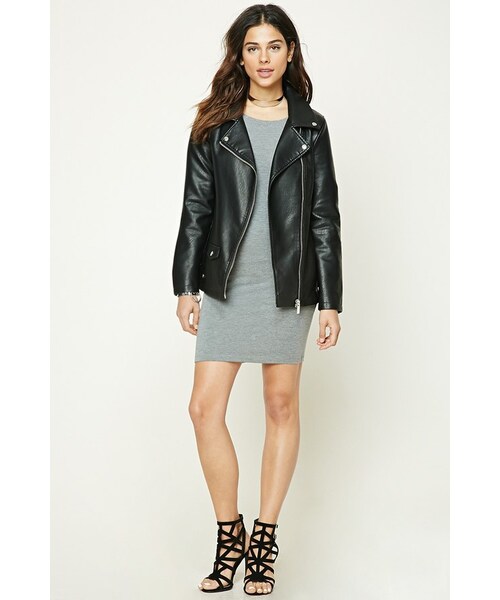 FOREVER 21（フォーエバー トゥエンティーワン）の「FOREVER 21+ Longline Moto Jacket（ライダースジャケット・レディース・Black/Pink・S/M/L）」の5枚目の写真