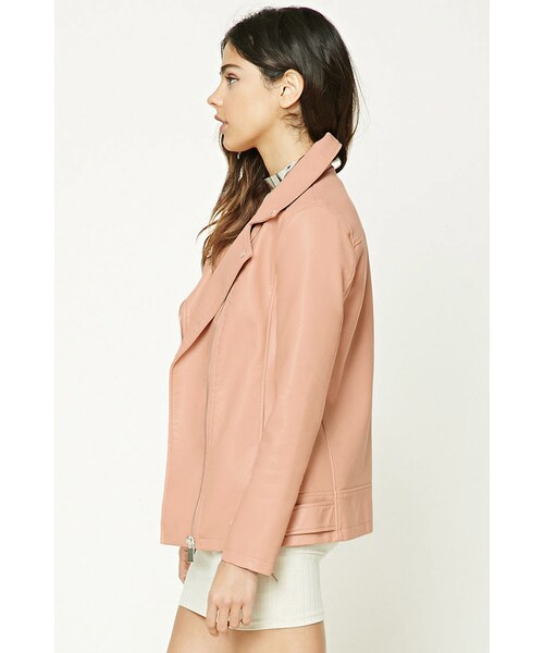 FOREVER 21（フォーエバー トゥエンティーワン）の「FOREVER 21+ Longline Moto Jacket（ライダースジャケット・レディース・Black/Pink・S/M/L）」の7枚目の写真