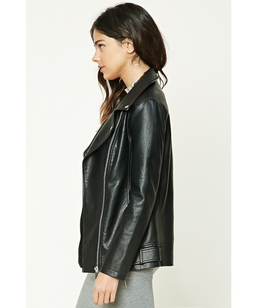 FOREVER 21（フォーエバー トゥエンティーワン）の「FOREVER 21+ Longline Moto Jacket（ライダースジャケット・レディース・Black/Pink・S/M/L）」の10枚目の写真