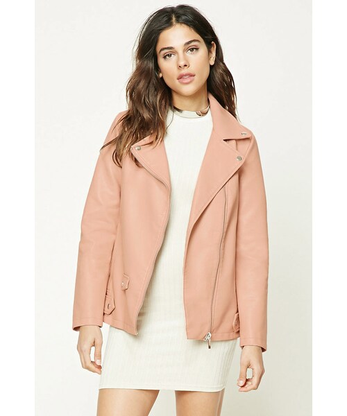 FOREVER 21（フォーエバー トゥエンティーワン）の「FOREVER 21+ Longline Moto Jacket（ライダースジャケット・レディース・Black/Pink・S/M/L）」の8枚目の写真