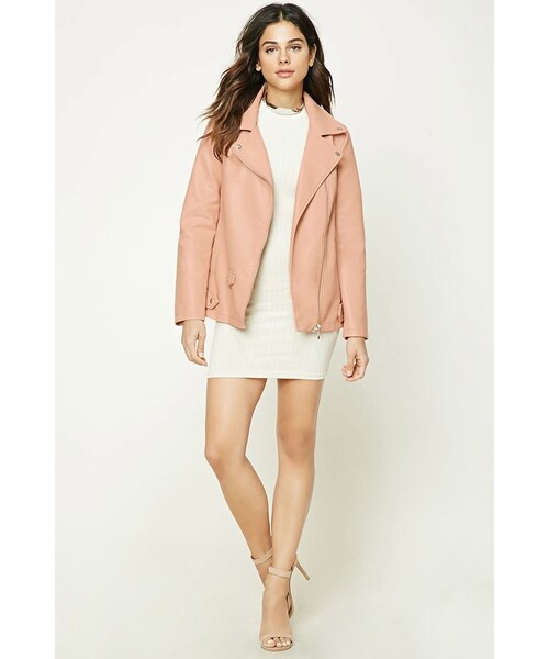 FOREVER 21（フォーエバー トゥエンティーワン）の「FOREVER 21+ Longline Moto Jacket（ライダースジャケット・レディース・Black/Pink・S/M/L）」の4枚目の写真