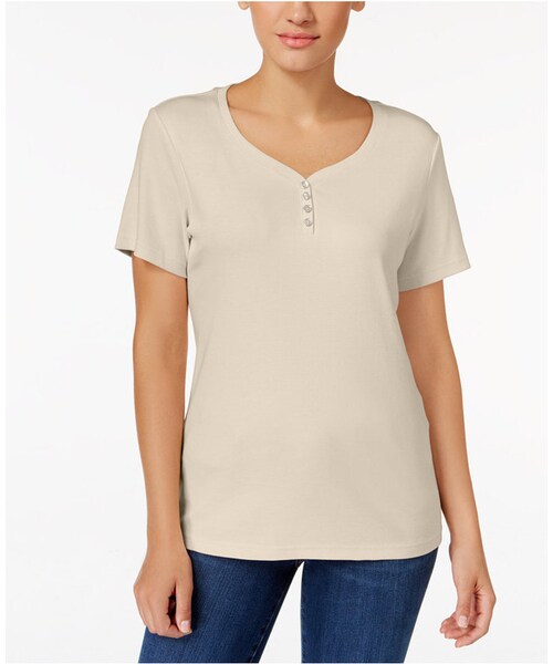 Karen Scott(カレンスコット)の「Karen Scott Henley T-Shirt, Only at Macy's(Tシャツ/カットソー・レディース・White/Brown/Yellow/Black/Green/Purple/Beige/Red/Blue/Pink・XS/S/M/L/XL/XXL)」の4枚目の写真