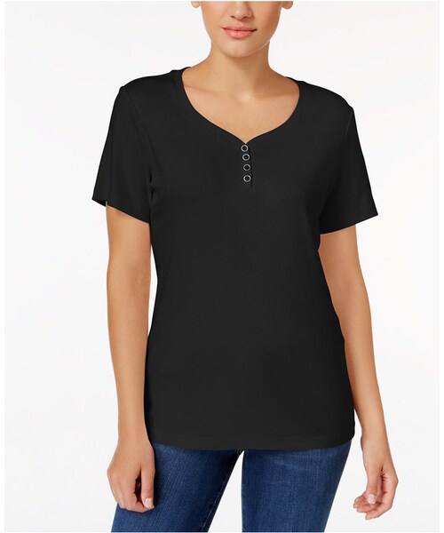 Karen Scott(カレンスコット)の「Karen Scott Henley T-Shirt, Only at Macy's(Tシャツ/カットソー・レディース・White/Brown/Yellow/Black/Green/Purple/Beige/Red/Blue/Pink・XS/S/M/L/XL/XXL)」の2枚目の写真
