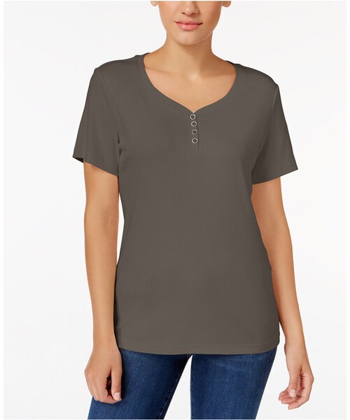 Karen Scott(カレンスコット)の「Karen Scott Henley T-Shirt, Only at Macy's(Tシャツ/カットソー・レディース・White/Brown/Yellow/Black/Green/Purple/Beige/Red/Blue/Pink・XS/S/M/L/XL/XXL)」の3枚目の写真