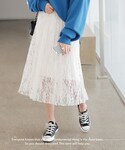 DHOLIC | フローラルレースプリーツミモレスカート(裙子)