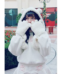 Bobon21 | 熊耳モコモコ帽子マフラー(ニットキャップ/ビーニー)