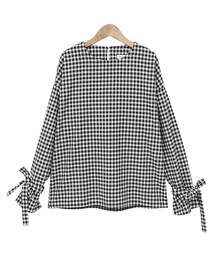 Dailyabout | リボンスリーブチェックパターンルーズフィットブラウス(P0000WRL)(シャツ/ブラウス)