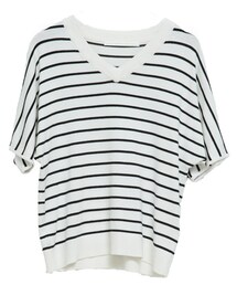 aimoha | Vネックボーダー半袖ニット(ニット/セーター)