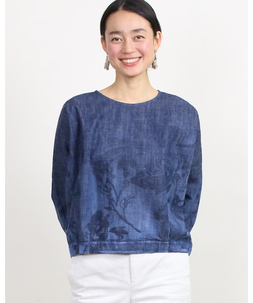 美品 45R モンプチデニムブラウス 2 ブルー 45R（フォーティファイブアール）の「モンプチデニムおぼろ月