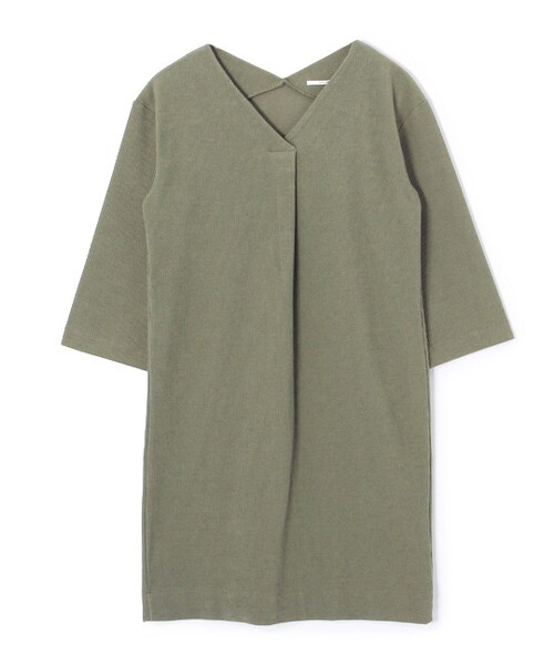 laboratory work（ラボラトリーワーク）の「ニットコール重ねVタックワンピース（ワンピース/ドレス・レディース・オフホワイト/カーキ/ネイビー・M）」の2枚目の写真