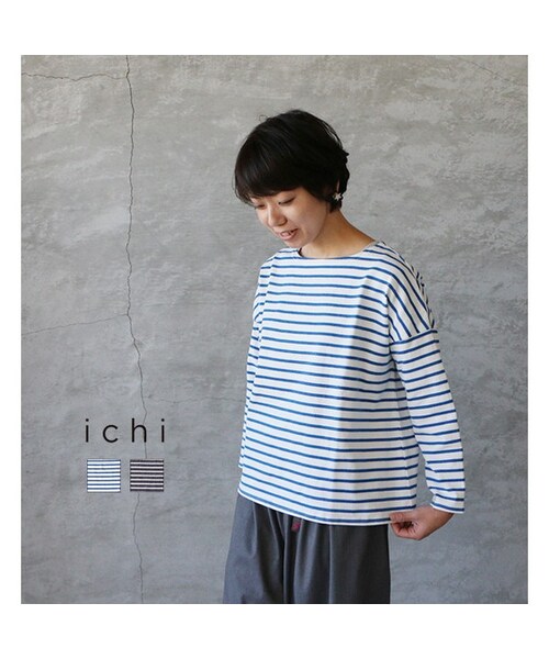 ichi（イチ）の「ICHI ボートネックボーダープルオーバー（Tシャツ