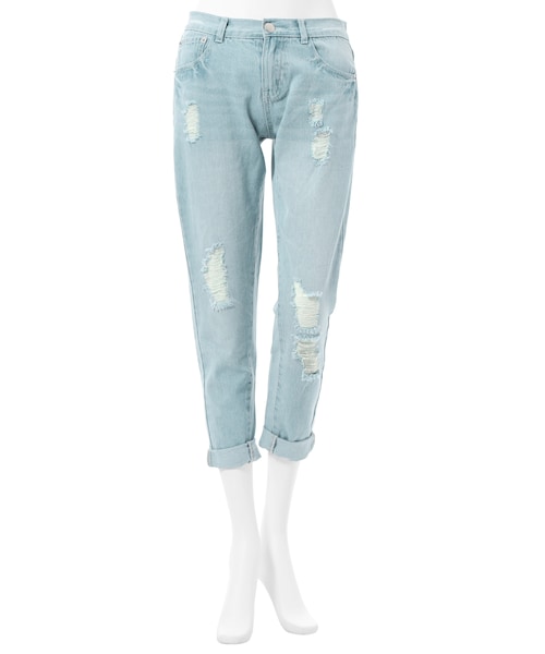 GRL（グレイル）の「クラッシュボーイズデニムパンツ（デニムパンツ・レディース・ブルー/ライトブルー/ネイビー・S）」の2枚目の写真