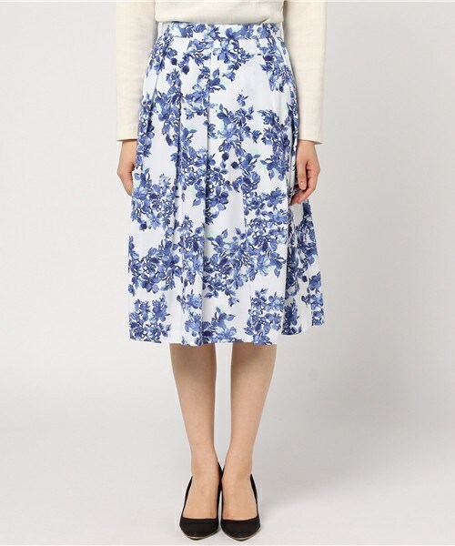 Cheek（チーク）の「花柄タックスカート（スカート・レディース・ベージュ/ブルー/イエロー・MEDIUM）」の4枚目の写真