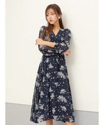KORMARCH | Vネックウエストストラップフラワーワンピース(ワンピース)