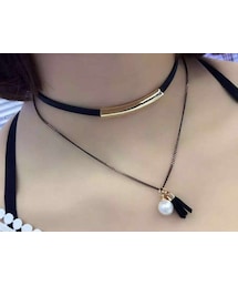 no brand（ノーブランド）の「パールタッセル2重チョーカー 