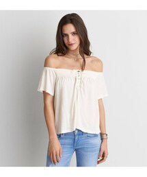 American Eagle | AEOレースアップオフショルダーTシャツ(Tシャツ/カットソー)