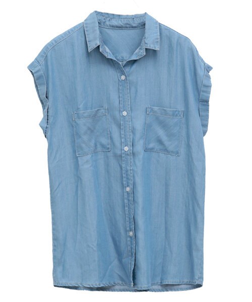 aimoha（アイモハ）の「ライトデニムノースリーブシャツ（シャツ/ブラウス・レディース・ホワイト/ライトブルー・free）」の2枚目の写真
