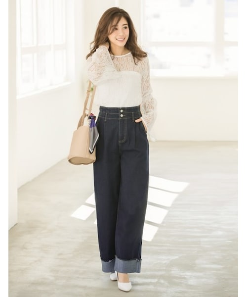 Re:EDIT（リエディ）の「ハイウエストワイドデニム[2017春夏新作]（パンツ・レディース・ダークブルー/ライトブルー・S/M）」の5枚目の写真