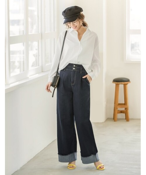 Re:EDIT（リエディ）の「ハイウエストワイドデニム[2017春夏新作]（パンツ・レディース・ダークブルー/ライトブルー・S/M）」の4枚目の写真