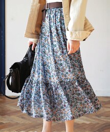DHOLIC | ウエストゴムラッフルフローラルミモレスカート(スカート)