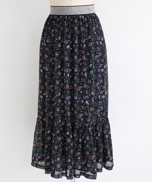 DHOLIC（ディーホリック）の「ウエストゴムラッフルフローラルミモレスカート（スカート・レディース・FREE）」の2枚目の写真