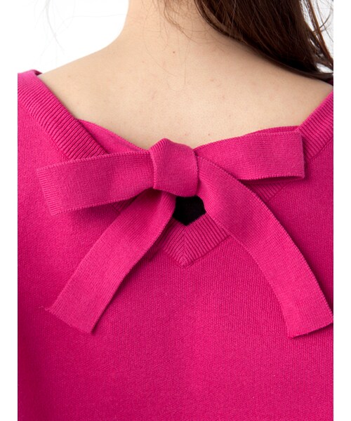 w closet（ダブルクローゼット）の「後ろリボンボリューム袖ニット（トップス・レディース・Sピンク/イエロー/Dサックス/Dピンク・FREE）」の10枚目の写真