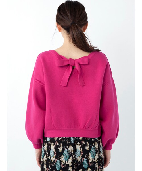 w closet（ダブルクローゼット）の「後ろリボンボリューム袖ニット（トップス・レディース・Sピンク/イエロー/Dサックス/Dピンク・FREE）」の8枚目の写真