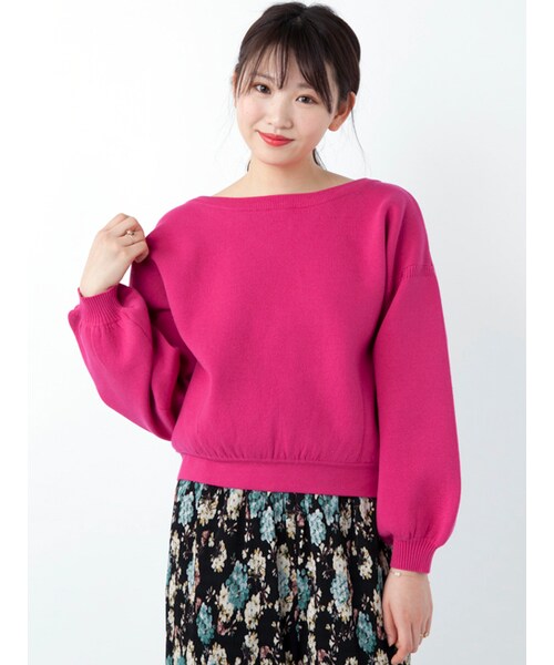 w closet（ダブルクローゼット）の「後ろリボンボリューム袖ニット（トップス・レディース・Sピンク/イエロー/Dサックス/Dピンク・FREE）」の5枚目の写真