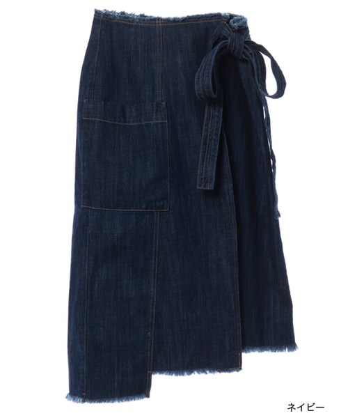 w closet（ダブルクローゼット）の「ヘムラインデニムラップスカート（スカート・レディース・ブルー/ネイビー・FREE）」の2枚目の写真