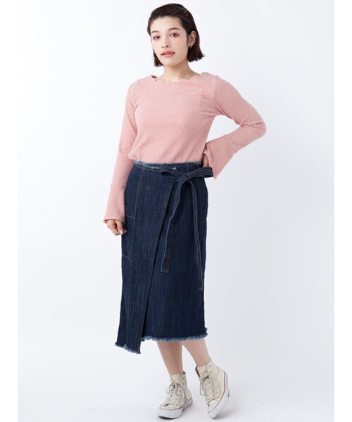 w closet（ダブルクローゼット）の「ヘムラインデニムラップスカート（スカート・レディース・ブルー/ネイビー・FREE）」の16枚目の写真