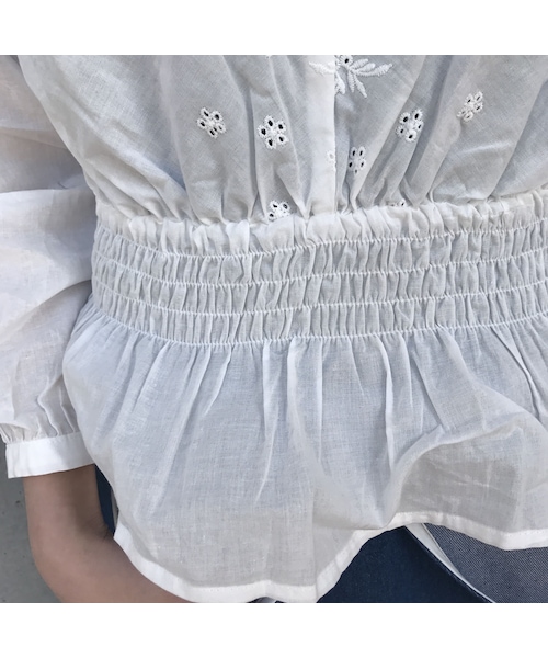copine（コピン）の「大人気！！Vネックウエストシャーリングコットンレースブラウス（4color）【クリックポスト対象商品】（シャツ/ブラウス・レディース・その他）」の11枚目の写真