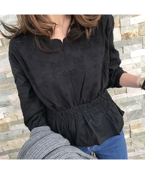 copine（コピン）の「大人気！！Vネックウエストシャーリングコットンレースブラウス（4color）【クリックポスト対象商品】（シャツ/ブラウス・レディース・その他）」の13枚目の写真