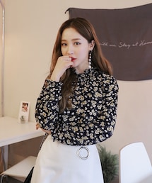 DHOLIC | フリルハイネックフローラルブラウス(シャツ/ブラウス)