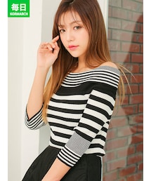 KORMARCH | ボーダーオープンショルダーニット(ニット/セーター)