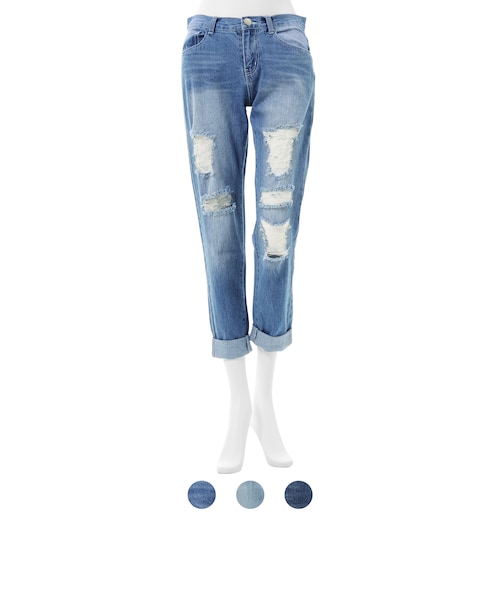 GRL（グレイル）の「クラッシュボーイズデニムパンツ（デニムパンツ・レディース・ブルー/ネイビー/ライトブルー・S）」の3枚目の写真