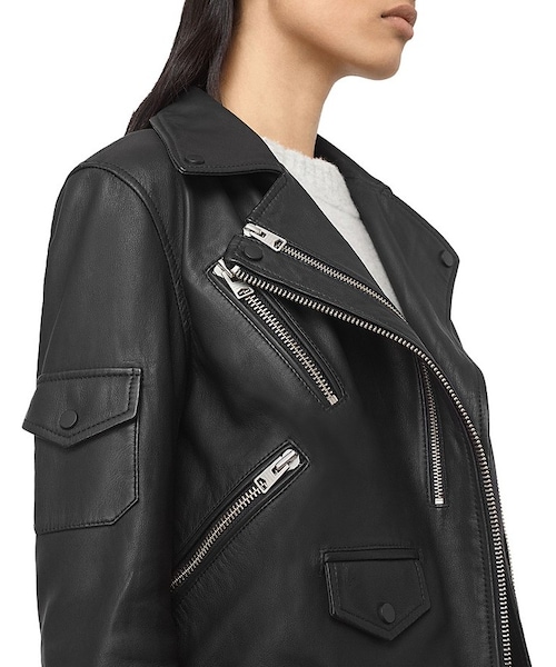 ALLSAINTS（オールセインツ）の「ALLSAINTS Harland Leather Biker Jacket（ライダースジャケット・レディース・Black/Bordeaux・10 UK/6 US/12 UK/8 US/2 UK/00 US/4 UK/0 US/6 UK/2 US/8 UK/4 US）」の5枚目の写真