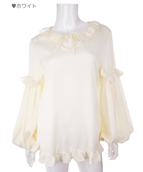 Bobon21（ボボンニジュウイチ）の「バルーン袖チュニックトップス（Tシャツ/カットソー・レディース・ピンク/ホワイト・F）」の2枚目の写真