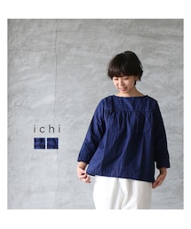 ichi | CHI イチ インディゴギャザープルオーバー(Tシャツ/カットソー)