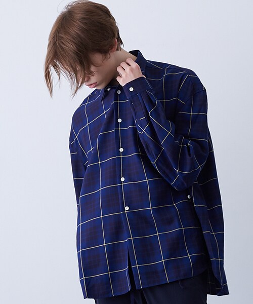 Name.(ネーム)の「PLAID RAYON OVERSIZED SHIRT(その他・メンズ・NVY・0/1)」の1枚目の写真