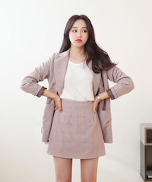 DHOLIC | チェックパターンシングルジャケット&サイドジップミニスカートSET(その他)