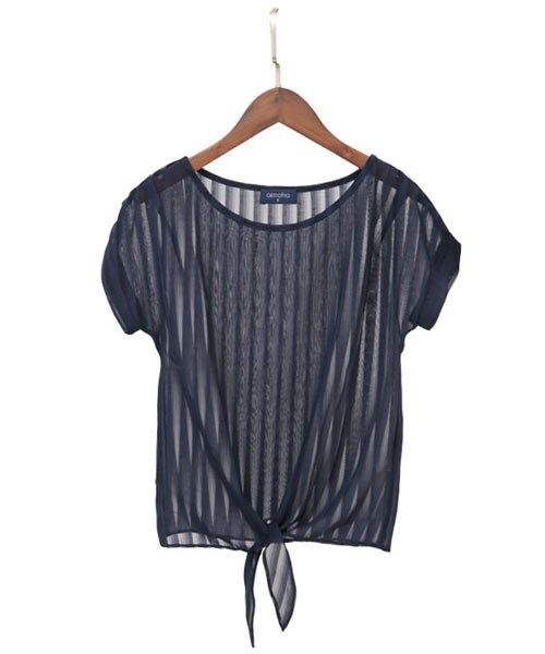 aimoha（アイモハ）の「シアーストライププルオーバー（Tシャツ/カットソー・レディース・ブラック/ネイビー/ホワイト・L/S/M）」の3枚目の写真