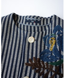 【美品】45R カルゼヒッコリープルメリア 刺繍 コート ストライプ 綿 45R（フォーティファイブアール）の「カルゼヒッコリープルメリア刺繍