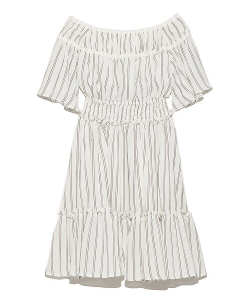 SNIDEL（スナイデル）の「オフショルギャザースリーブワンピース（ミニワンピース・レディース・GRY/STRIPE/BLK・0/1）」の4枚目の写真