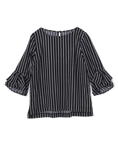 laboratory work（ラボラトリーワーク）の「ツイルストレッチ袖リボンブラウス（トップス・レディース・オフホワイト系/ネイビー系/パープル系・M）」の2枚目の写真