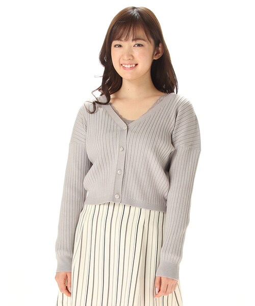 Honeys（ハニーズ）の「両Ｖカーデ（カーディガン・レディース・アイボリー/コン/サックス/ピンク/杢グレー・Ｍ/Ｌ）」の3枚目の写真