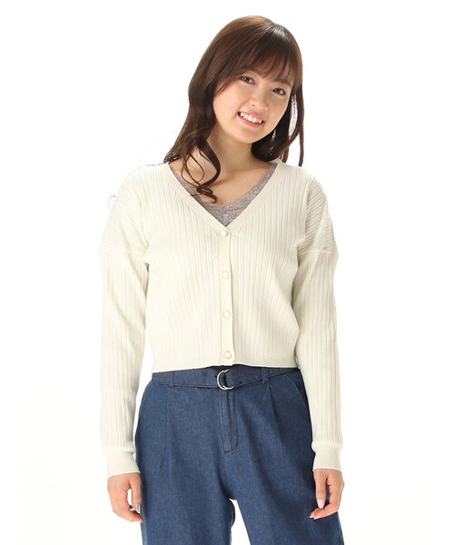 Honeys（ハニーズ）の「両Ｖカーデ（カーディガン・レディース・アイボリー/コン/サックス/ピンク/杢グレー・Ｍ/Ｌ）」の2枚目の写真