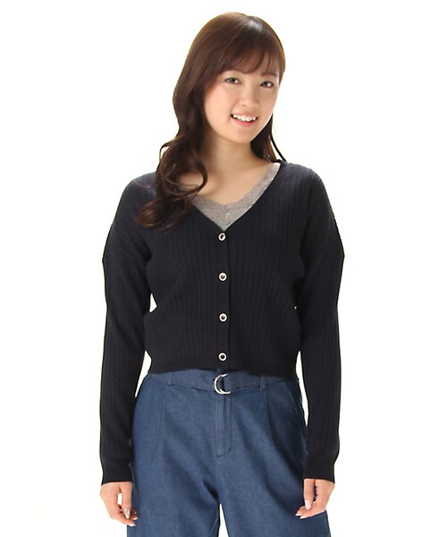 Honeys（ハニーズ）の「両Ｖカーデ（カーディガン・レディース・アイボリー/コン/サックス/ピンク/杢グレー・Ｍ/Ｌ）」の4枚目の写真